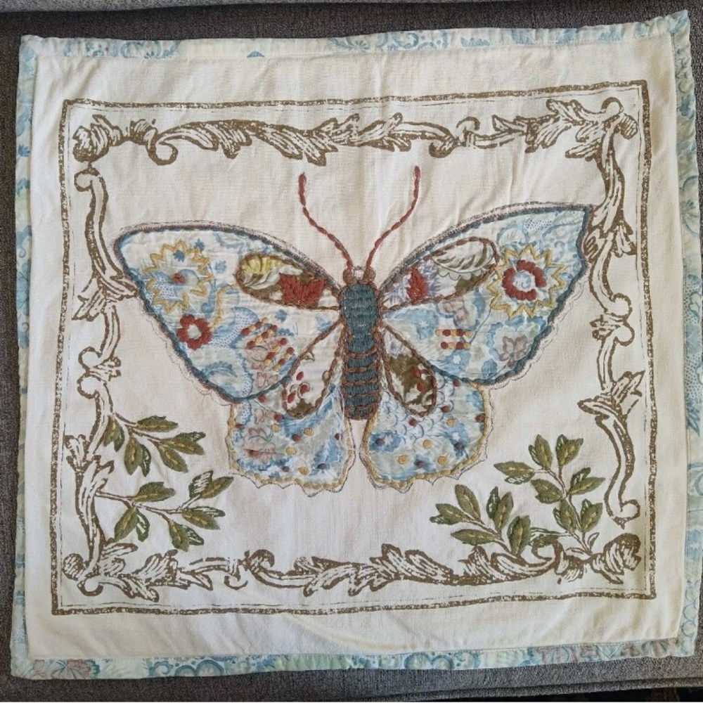 Pottery Barn Decorative Embroidered Butterfly Pillow Case